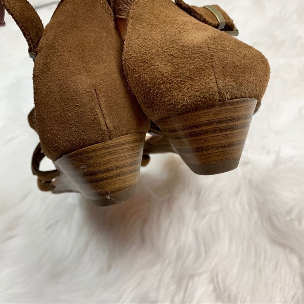 Minnetonka Merriam Brown Suede Gladiator Fringe Wedge Sandals Boho Size 7 - Picture 5 of 6